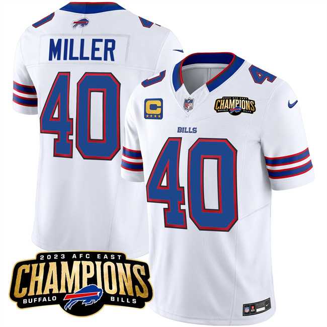 Men & Women & Youth Buffalo Bills #40 Von Miller White 2023 F.U.S.E. AFC East Champions With 4-star C Ptach Stitched Jersey